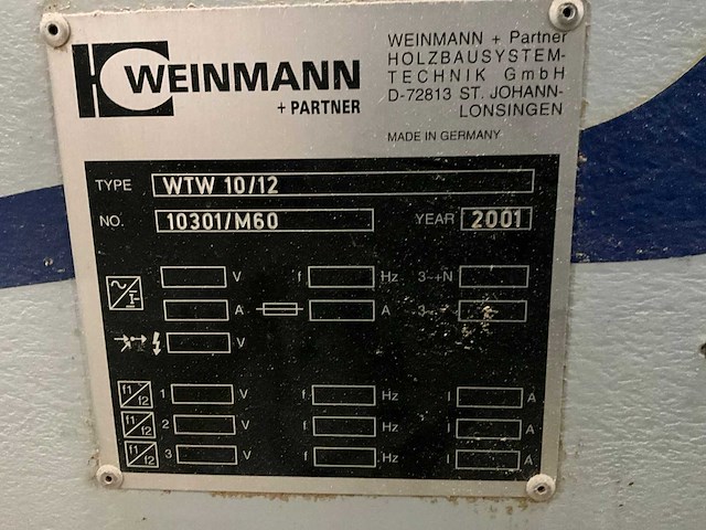 2001 weinmann wtw10/12 vlindertafel/keertafel - afbeelding 1 van  16