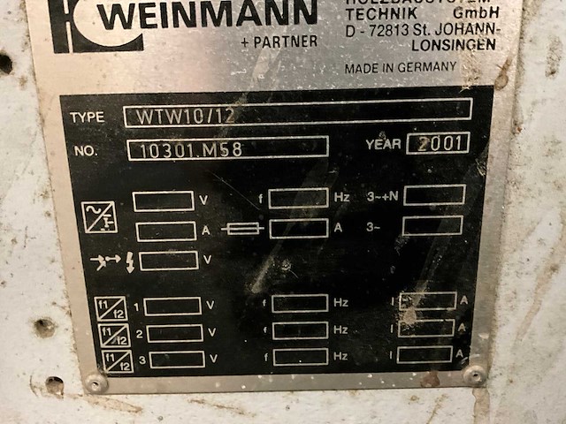 2001 weinmann wtw10/12 vlindertafel/keertafel - afbeelding 11 van  13