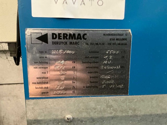 2002 dermac wl6/1000 industriële verwarmingsinstallatie - afbeelding 3 van  3
