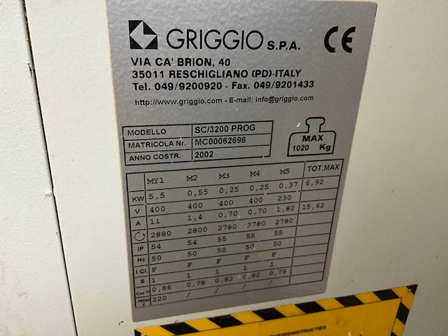 2002 griggio sc/3200 prog paneelcirkelzaagmachine - afbeelding 7 van  7