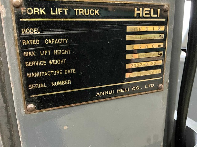 2002 heli hfd18 vorkheftruck - afbeelding 3 van  12