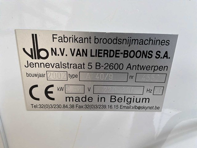 2002 van lierde boons a40/9 broodsnijmachine - afbeelding 4 van  4