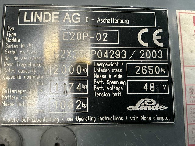 2003 atex explosie beveiligde ex2 linde e20p-02 vorkheftruck - afbeelding 34 van  54