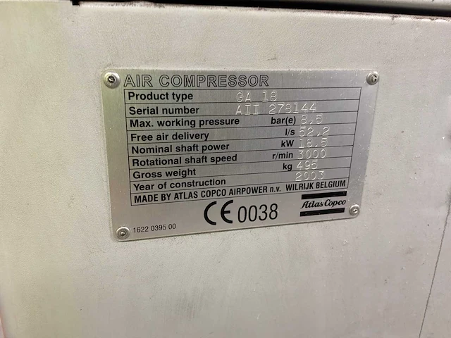 2003 atlas copco ga18 luchtcompressor - afbeelding 7 van  8
