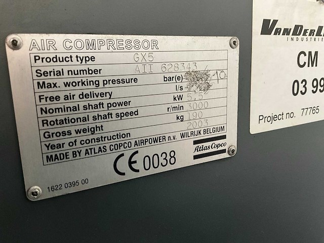 2003 atlas copco gx5ff luchtcompressor - afbeelding 10 van  10