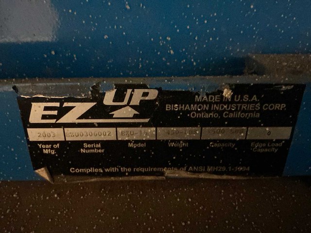 2003 bishamon e7 up ezu-15 pneumatische heftafel met elektrische draaikrans - afbeelding 7 van  8