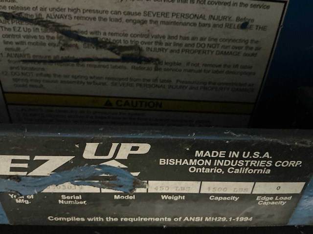 2003 bishamon e7 up ezu-15 pneumatische heftafel - afbeelding 8 van  8