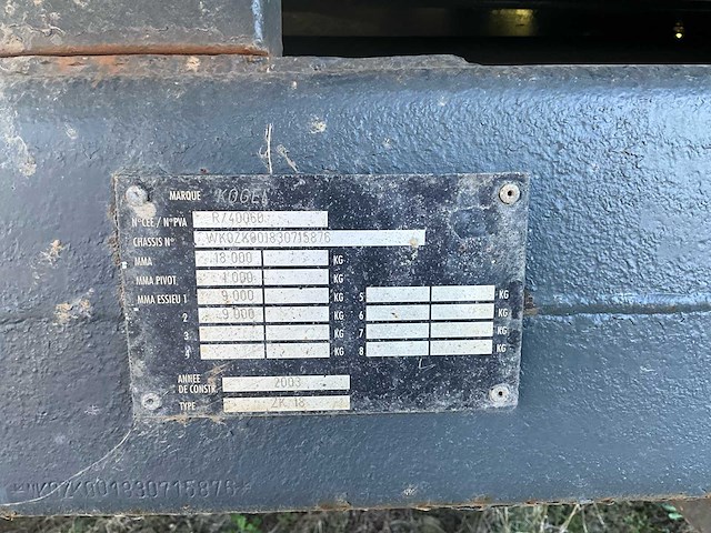 2003 kogel zk 18 vrachtwagentrailer - afbeelding 14 van  21