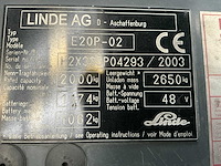 2003 linde e20p-02 vorkheftruck - afbeelding 2 van  9