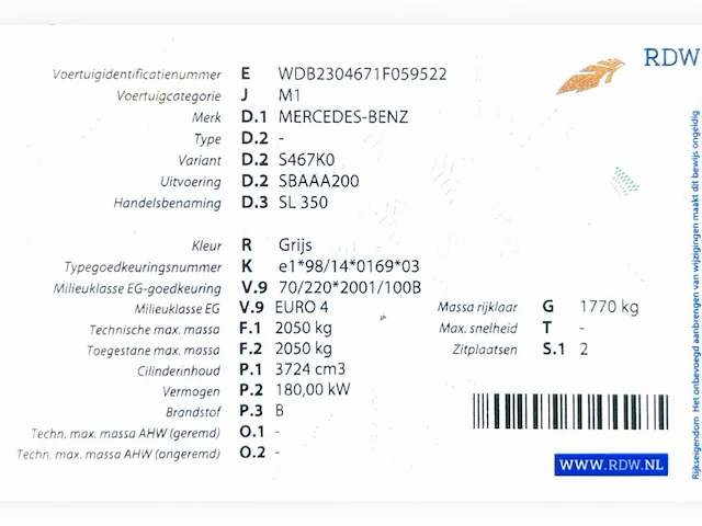 2003 mercedes benz sl 350 personenauto - afbeelding 26 van  27
