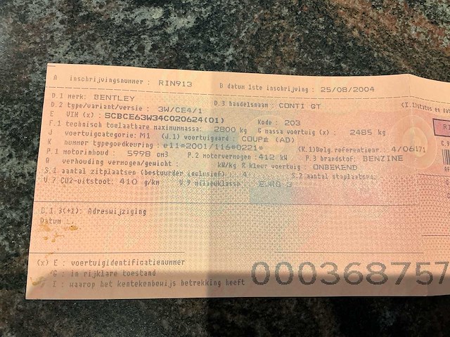 2004 bentley conti gt personenauto - afbeelding 15 van  22