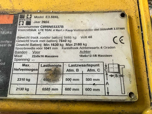 2004 hyster e3.50xl vorkheftruck - afbeelding 25 van  26