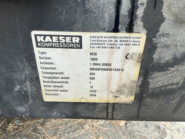 2004 kaeser m38 getrokken schroefcompressor met stroomgroep - afbeelding 10 van  18