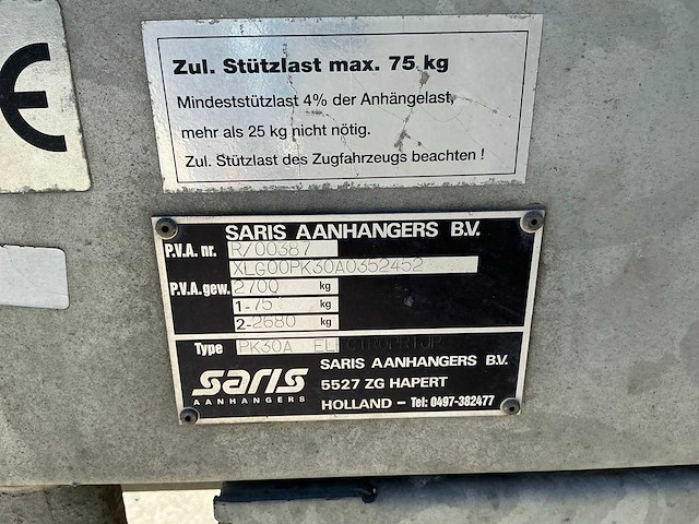 2004 saris pk30a 3 punts kipper aanhangwagen - afbeelding 9 van  10
