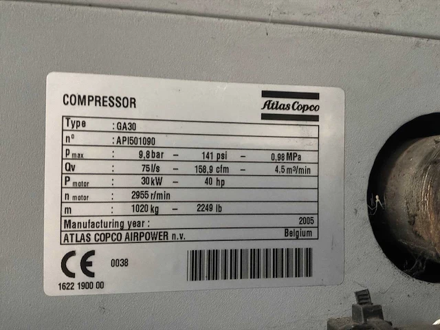 2005 atlas copco ga30ff schroefcompressor - afbeelding 2 van  10