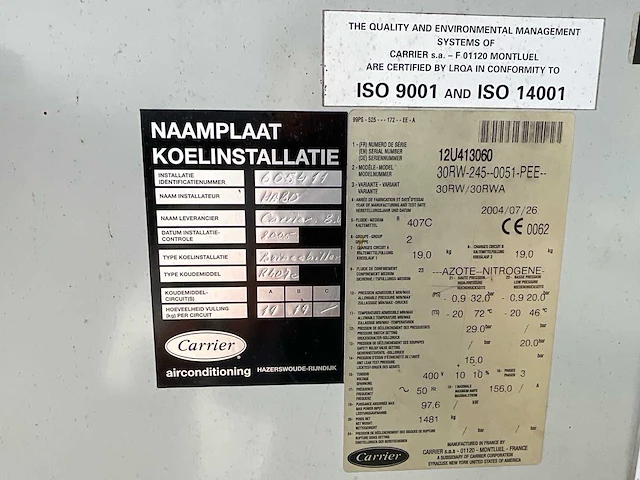 2005 carrier hoofdschakelkast koelinstallatie - afbeelding 14 van  16