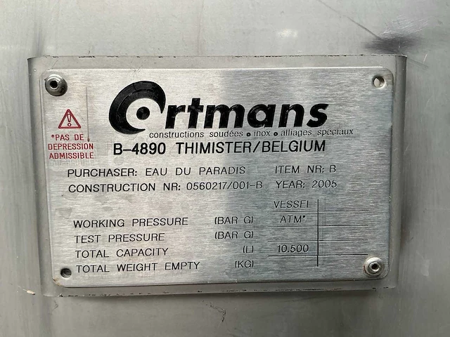 2005 ortmans verticale rvs opslagtank 10500l - afbeelding 7 van  7