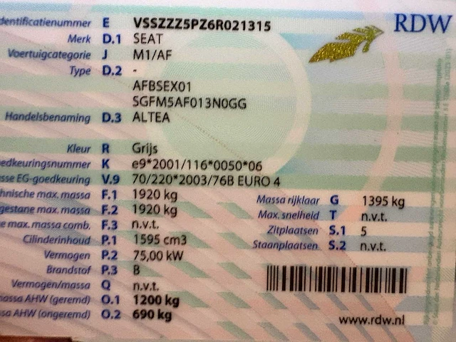 2006 - seat - altea - 1.6 reference - car - afbeelding 9 van  17