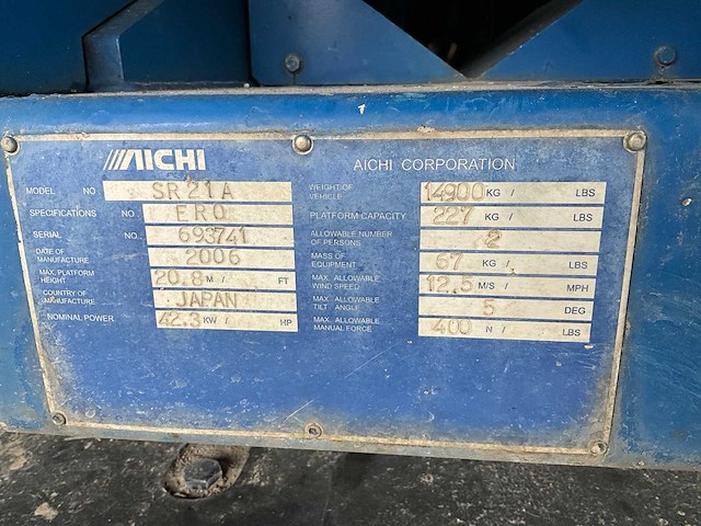 2006 aichi sr21a hoogwerker - afbeelding 20 van  28