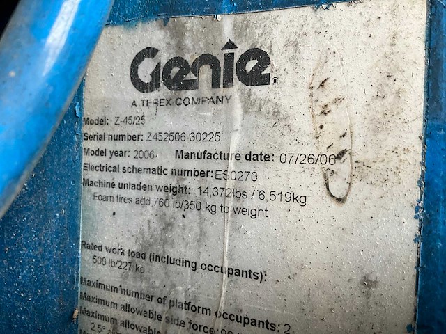 2006 genie z-45/25j hoogwerker - afbeelding 8 van  17