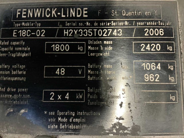2006 linde-fenwick e18c-02 vorkheftruck - afbeelding 12 van  33