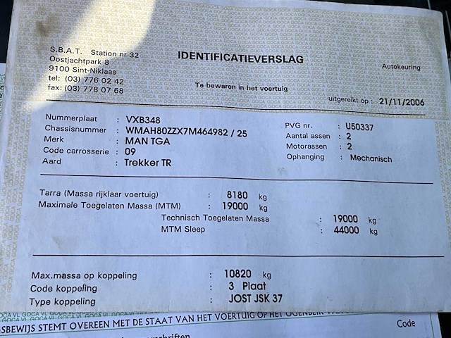 2006 man tga vrachtwagen + 2007 oplegger (langendorf / gheysen & verpoort) - afbeelding 25 van  31