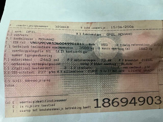 2006 opel movano lichte vrachtwagen - afbeelding 13 van  24