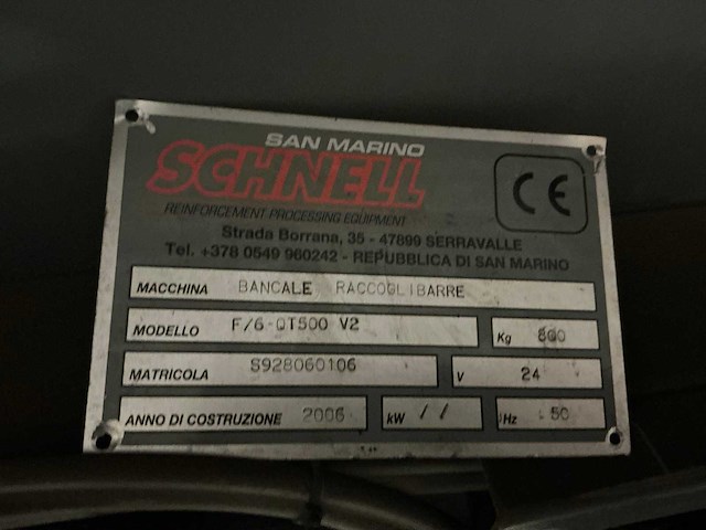 2006 schnell san marino f/8-qt500 v2 richtbank voor beugelautomaat - afbeelding 9 van  10