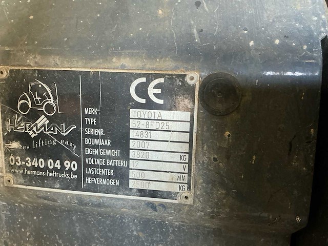 2007 - toyota 52-8fd25 - vorkheftruck - afbeelding 12 van  15
