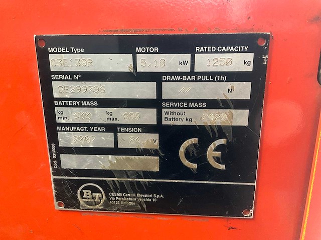 2007 bt c3e130r vorkheftruck - afbeelding 17 van  24