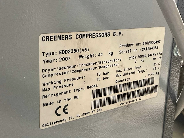 2007 creemers compressors edd2350 luchtdroger - afbeelding 4 van  5