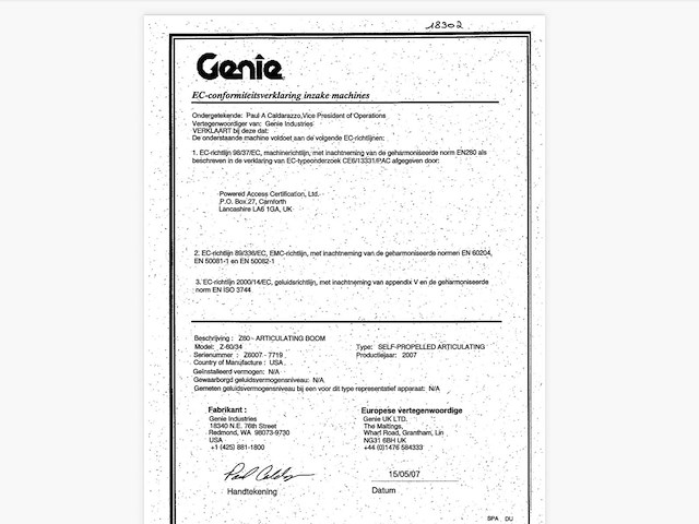 2007 genie z-60/34 - knikarmhoogwerker (zelfrijdend) - afbeelding 22 van  28