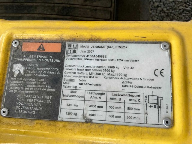 2007 hyster j1.60xmt (640) ergo+ vorkheftruck - afbeelding 13 van  13