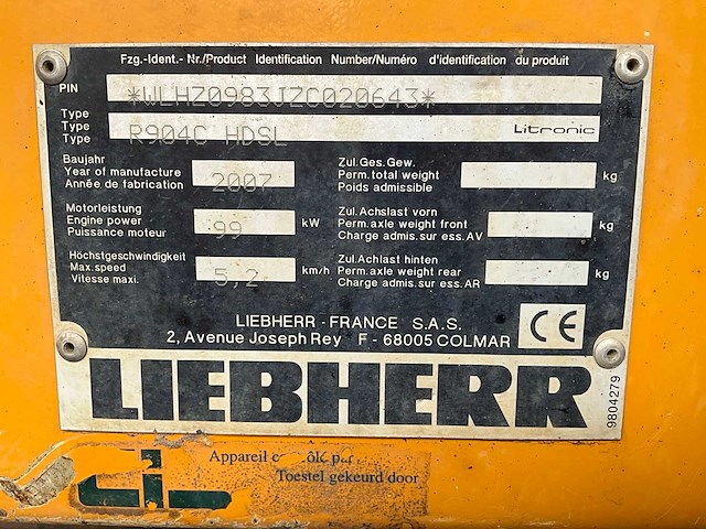 2007 liebherr r904c rupsgraafmachine - afbeelding 5 van  23