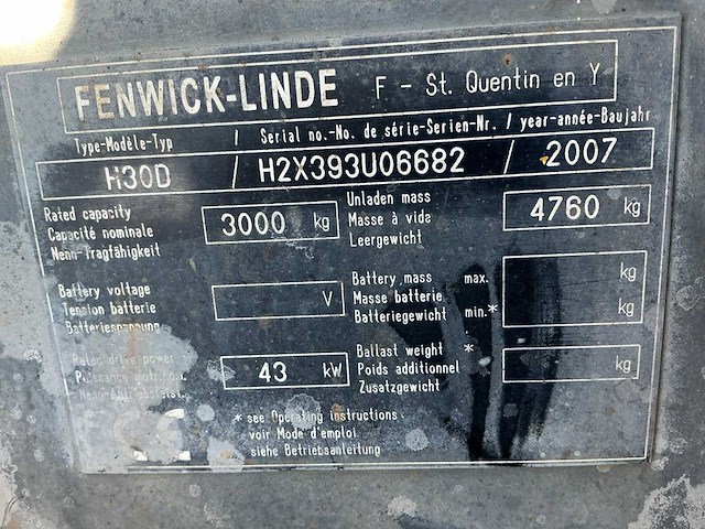 2007 linde h30d vorkheftruck - afbeelding 14 van  101
