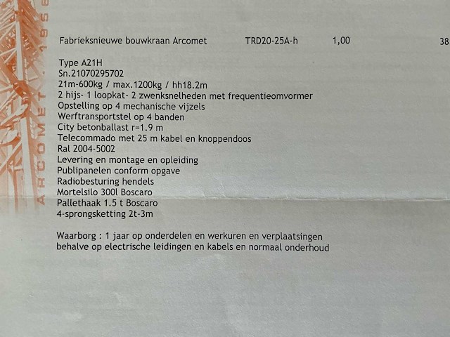 2008 arcomet a21h mobiele torenkraan - snelbouwkraan - afbeelding 8 van  16