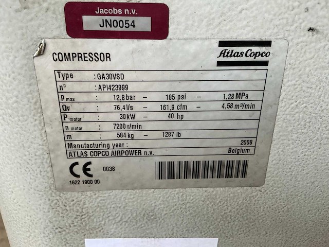 2008 atlas copco ga30vsd ff schroefcompressor - afbeelding 9 van  9