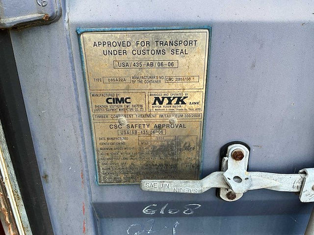 2008 cimc nykline 085a220a zeecontainer - afbeelding 5 van  7
