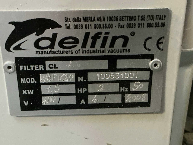 2008 delfin d/bfv 20 industriële stofzuiger - afbeelding 4 van  4