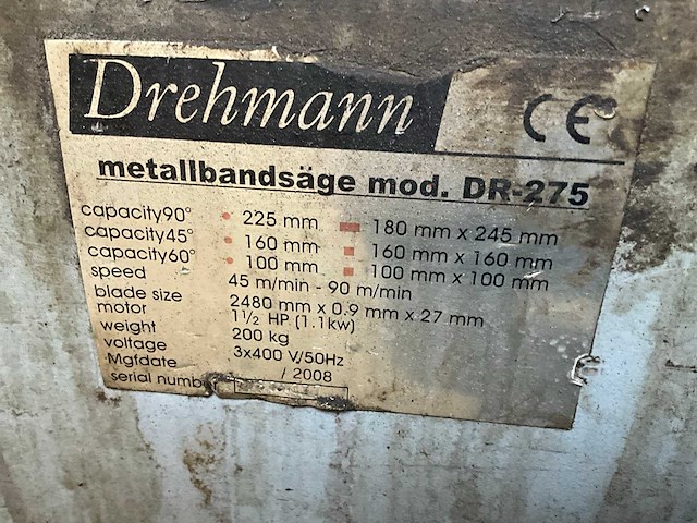 2008 drehmann dr-275 horizontale bandzaagmachine - afbeelding 9 van  9