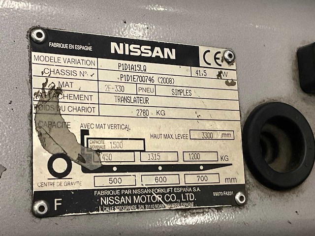 2008 nissan p1d1a15lq vorkheftruck - afbeelding 3 van  11