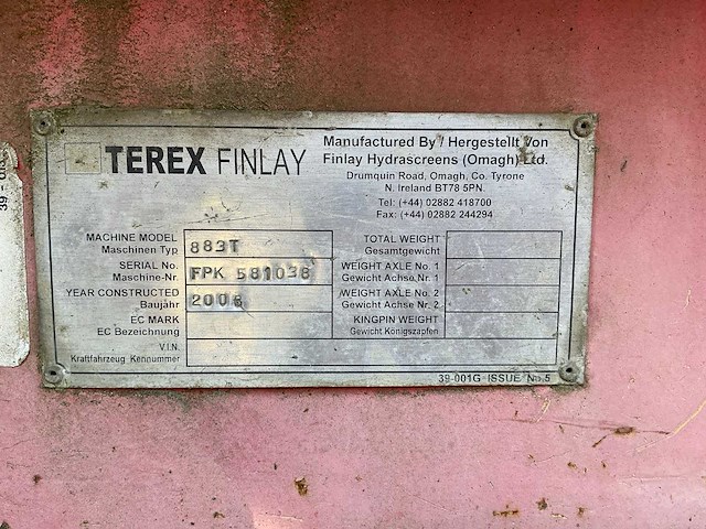 2008 terex finlay 883t mobiele zeefinstallatie - afbeelding 16 van  17