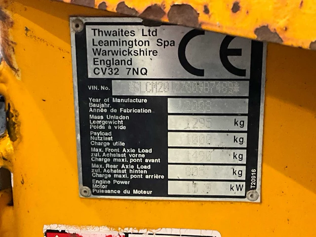 2008 thwaites 1t high tip dumper - afbeelding 11 van  21