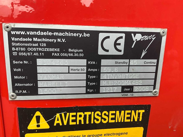 2008 vandaele 4tnv98tgge stroomgenerator - afbeelding 5 van  9