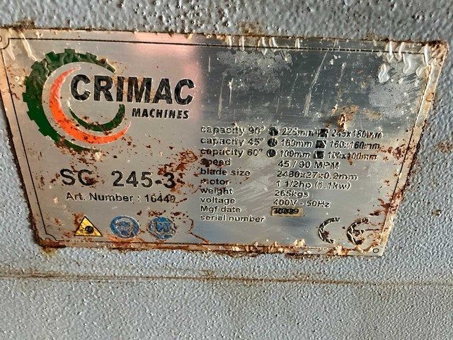2009 crimac sc245-3 metalen horizontale bandzaagmachine - afbeelding 8 van  11