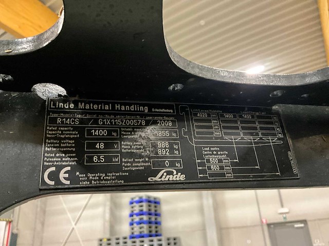 2009 linde r14cs reach truck - afbeelding 7 van  16
