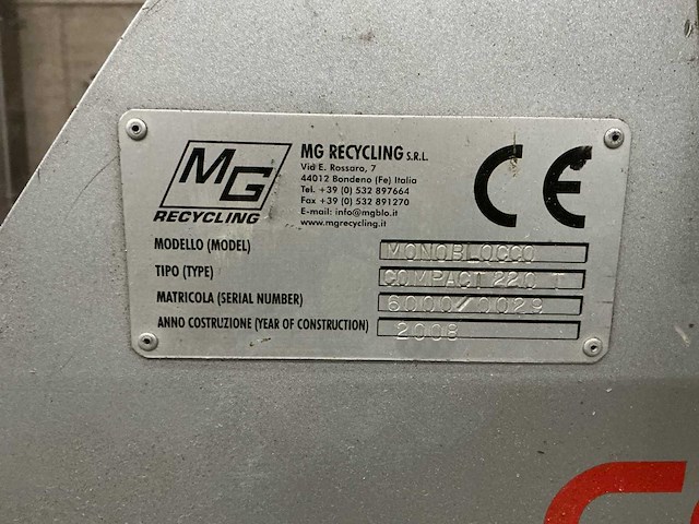 2009 mg recycling monoblocco compact 220t metaalverwerking - kabelstripper - afbeelding 4 van  9