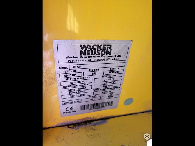2009 wacker neuson ad 52 luchtontvochtiger - afbeelding 7 van  7