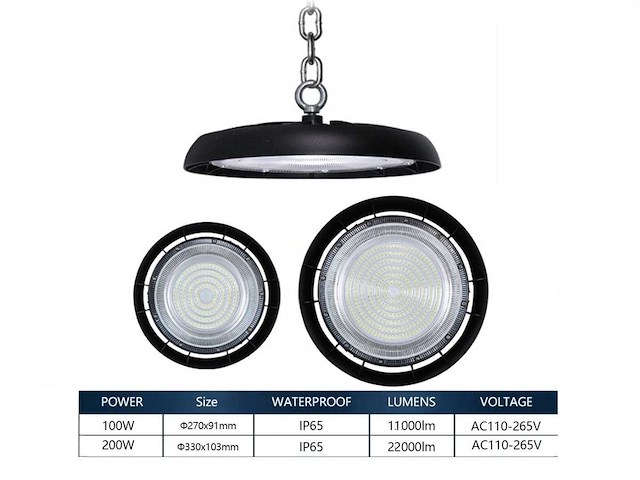 200w 5000k led ufo highbay met lens waterdicht (10x) - afbeelding 4 van  7