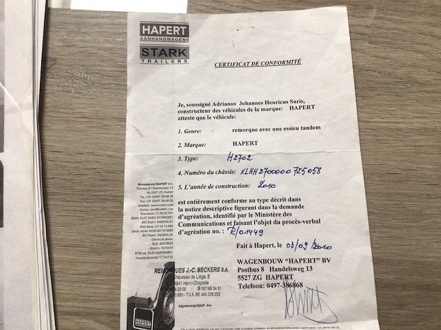 2010 hapert h2702 rijtuigoplegger - afbeelding 4 van  12